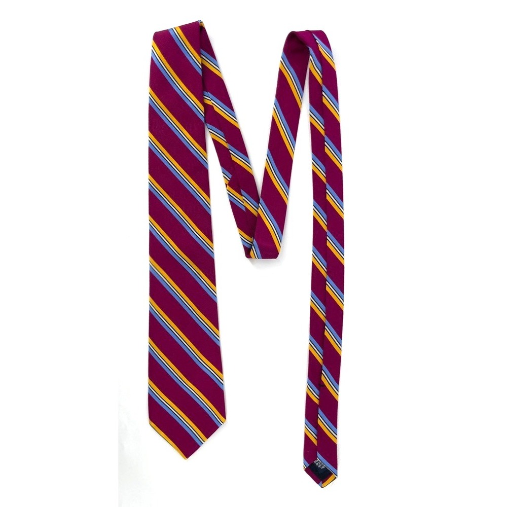 Lands End Vintage Silk Tie Basketweave Woven Striped Colorful Preppy Ivy